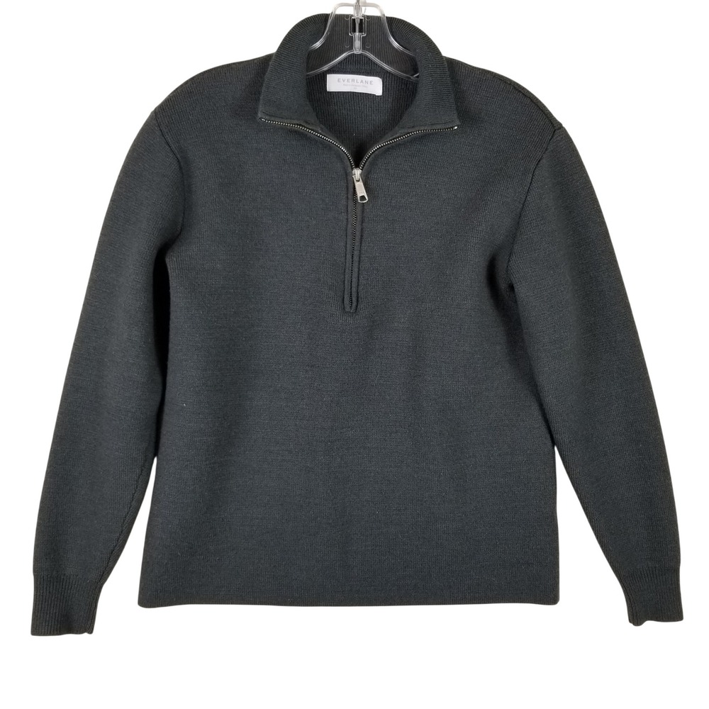 Everlane Men Wool Blend Quarter Zip Sweater Charcoal Gray XS‎ Ribbed  Pullover